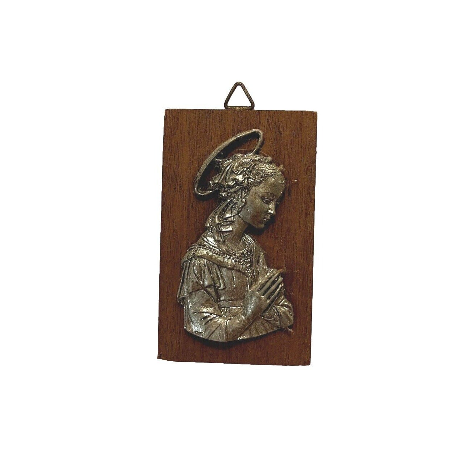 3.5"X2" Vintage Madonna Small Vintage Wooden Metal Plaque + Hanger