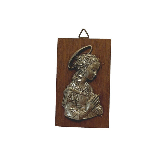 3.5"X2" Vintage Madonna Small Vintage Wooden Metal Plaque + Hanger