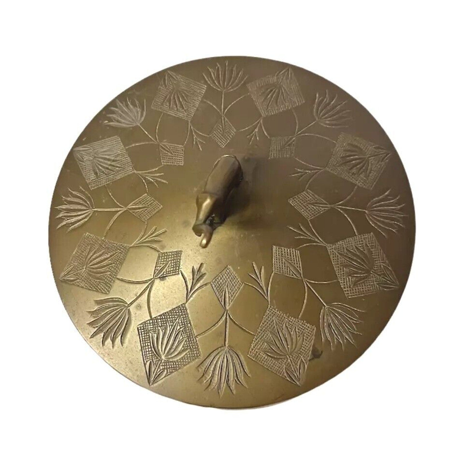 Vintage Brass Elephant Design Brass Bowl w Lid Round Footed Tibetan
