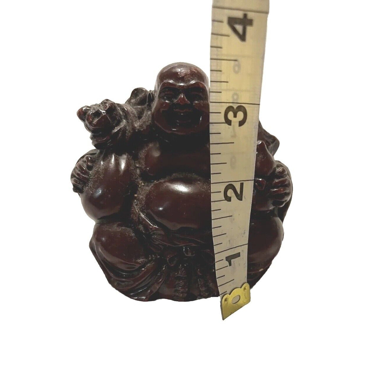 Vintage Budai Laughing Sitting Buddha Burgundy Red Resin Figurine