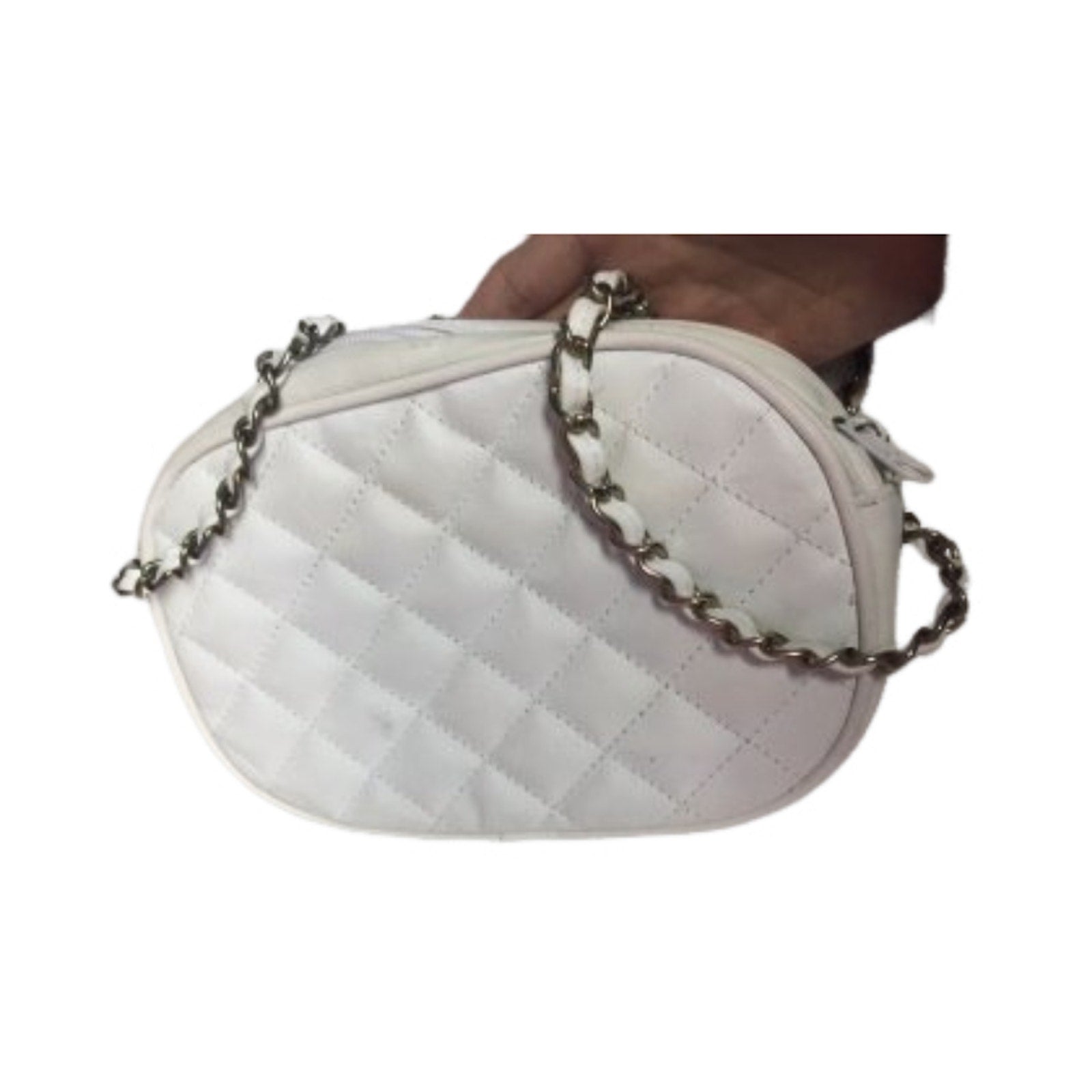 Women Quilted Chain-Strap Clutch Handbag Purse Casual Small White