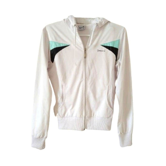 Bumax White Hooded Women's Athletic Zip up Hoodie Long Sleeve- Size M"