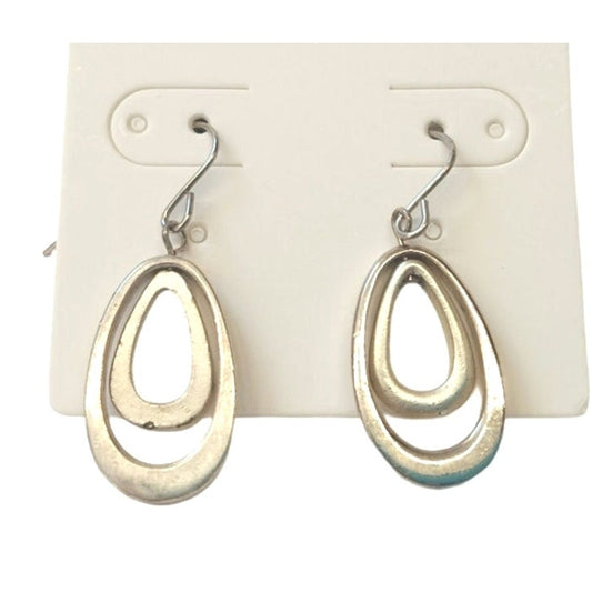 Vintage Double Teardrop Dangle Earrings Sterling Silver Plated Hook