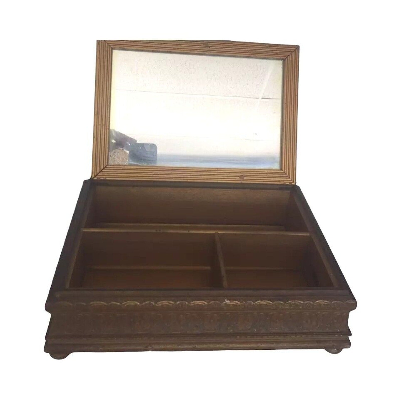 Antique Victorian Wooden Mirrored Dresser Vanity Wood Box Jewelry Chest Romantic