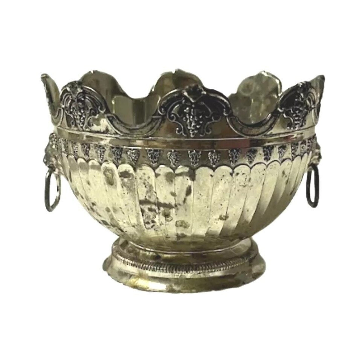 Vintage Silver Plate Ornate Monteith Bowl LION Handles Gold Wash Interior