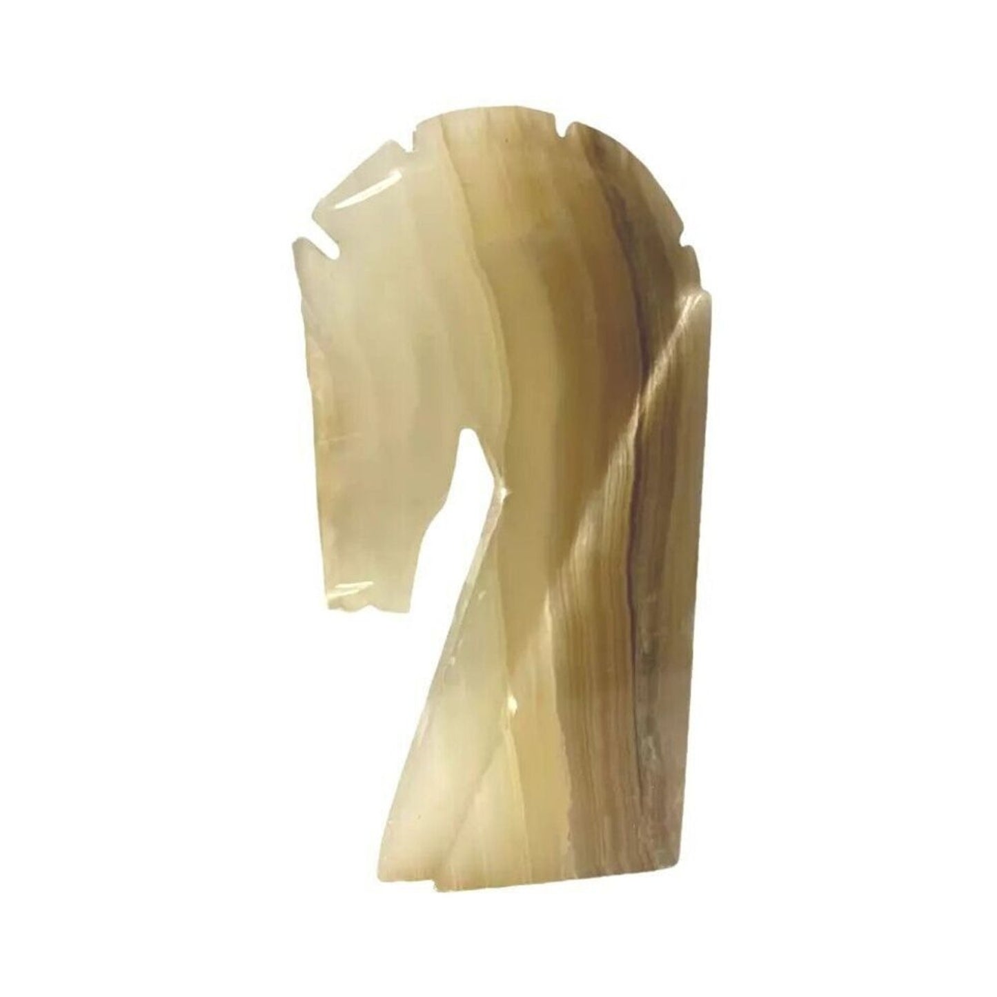 Antique Carved Onyx Horse Head Bookend Figure Paper Weight Yellow-Brown 10"H