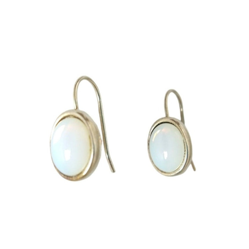 Oval Cut Moonstone Dangle Earrings Yellow Gold On Sterling Silver 925 Hook