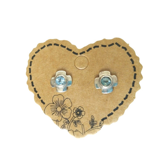 Art Deco Round Cut Blue Topaz Stud Cross Earrings Sterling Silver 925 Post