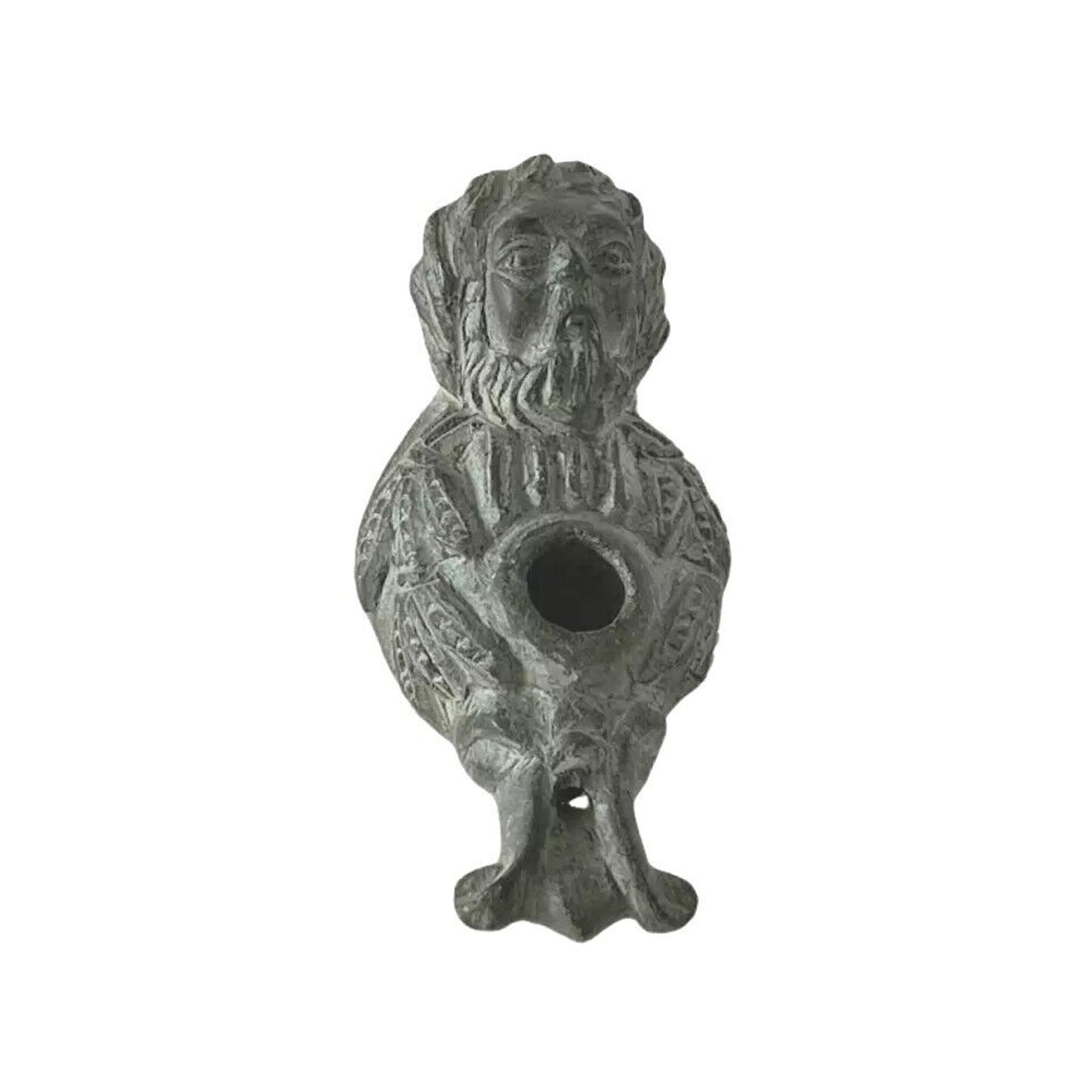 Rare Middle Eastern Oil Lamp Carved Figural Face Black Stone circa 200AD
