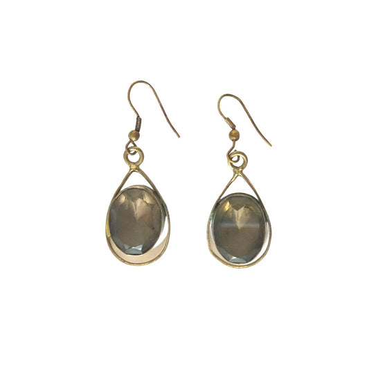 Vintage Art Deco Oval Cut Smoky Quartz Dangle Earrings Sterling Silver 925 Hook
