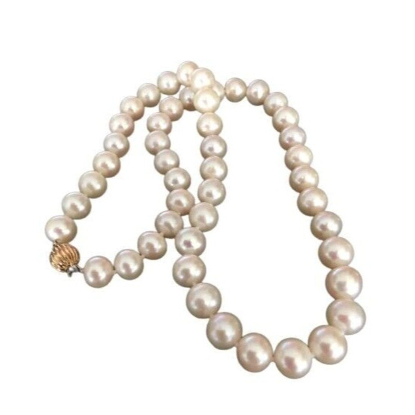 Fic Women's Necklace 9,5mm Natural Pearls Designer 14K Yellow Gold Clasp Antique