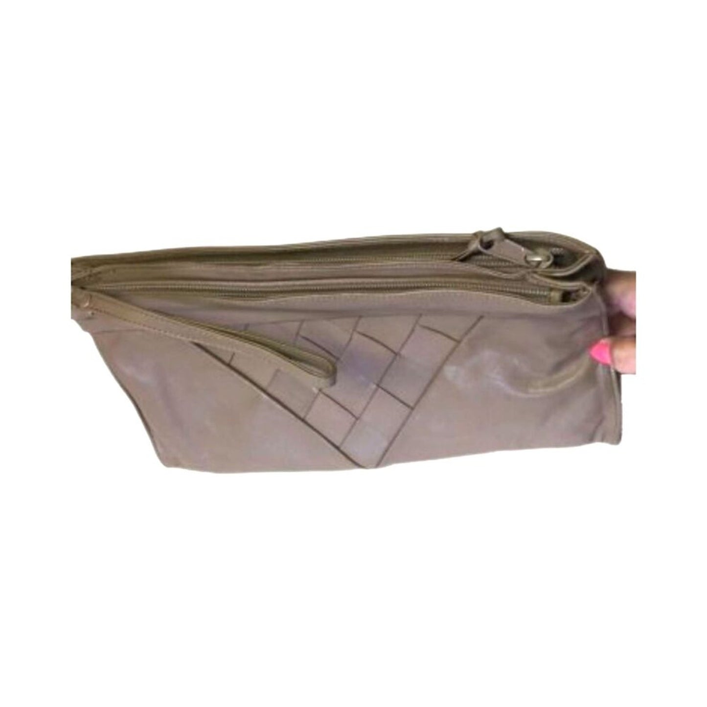 Vintage Tano Quilted Clutch Bag Purse Handbag Genuine Leather Brown Taupe