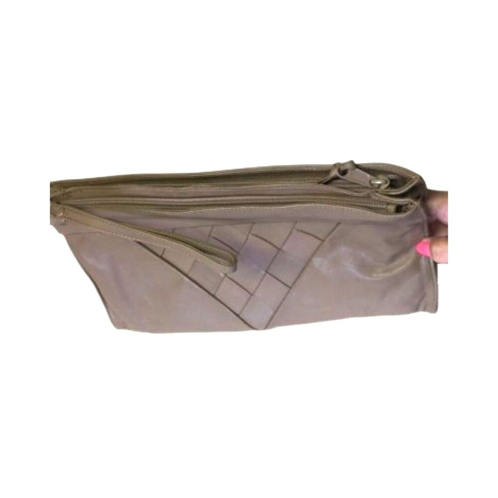Vintage Tano Quilted Clutch Bag Purse Handbag Genuine Leather Brown Taupe