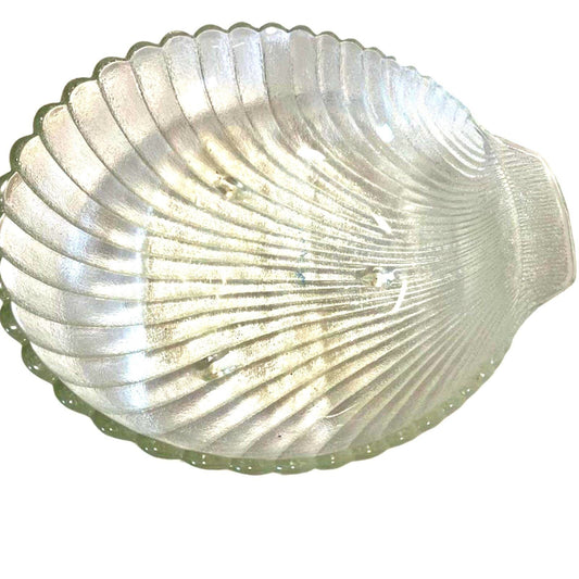 Vintage Serving Platter Shell Dish Clear Crystal Glass