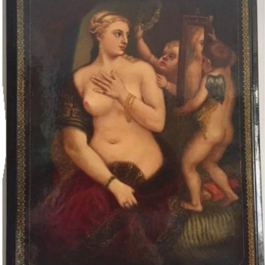 Antique After Titian 'Venus With A Mirror' Russian Palekh Painting Oil On Wood