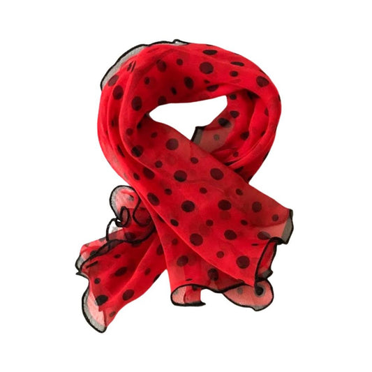 Women`s Small Square Scarf Bandana Red Black Polka Dot Headwear Neck Scarf