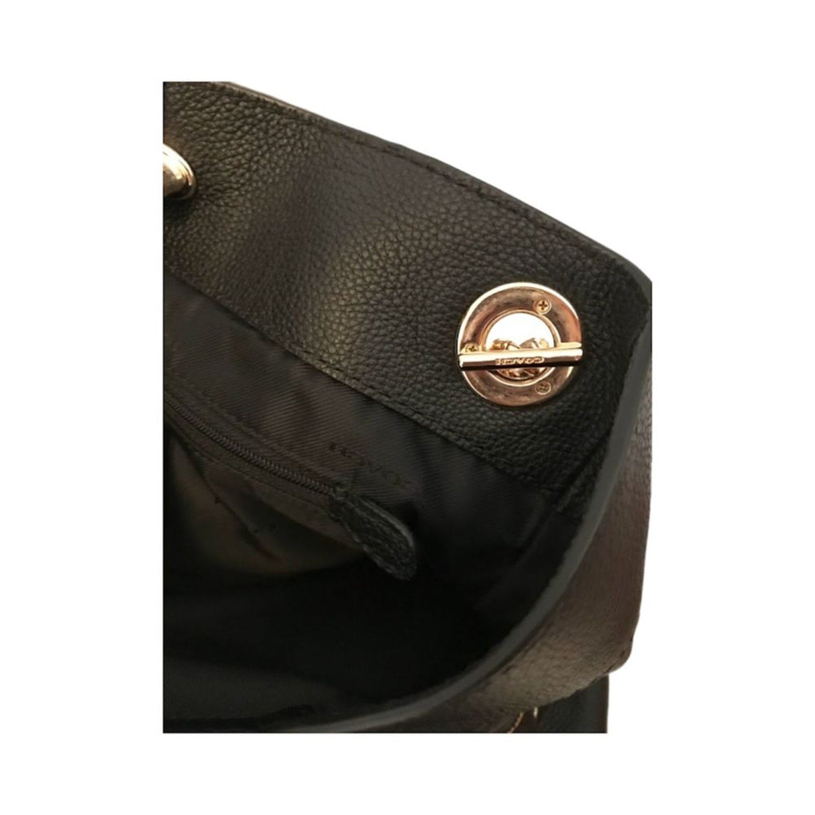 NWOT Coach Turnlock Edie Pebble Leather Shoulder Bag Beachwood Black Gold 36855