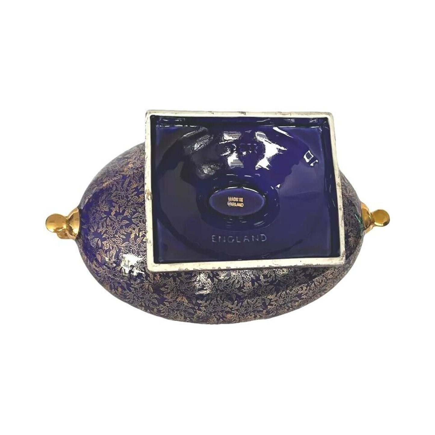 Vintage Cobalt Blue Gold Porcelain Centerpiece Bowl Vase England Victorian Scene