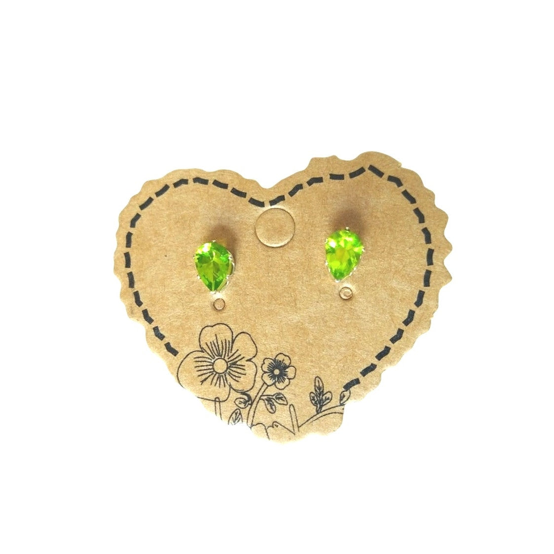 Pear Cut Green Peridot Stud Earrings Solid Sterling Silver 925 Screw Back