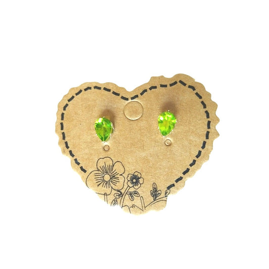 Pear Cut Green Peridot Stud Earrings Solid Sterling Silver 925 Screw Back