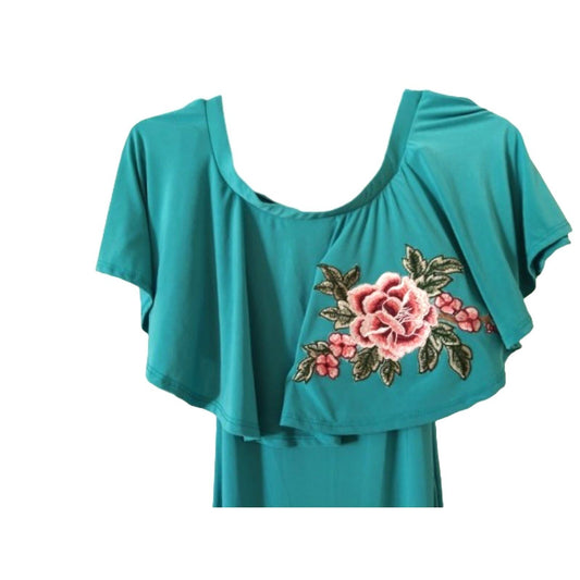 Winwin apparel maxi dark green Dress with flower embroidery S
