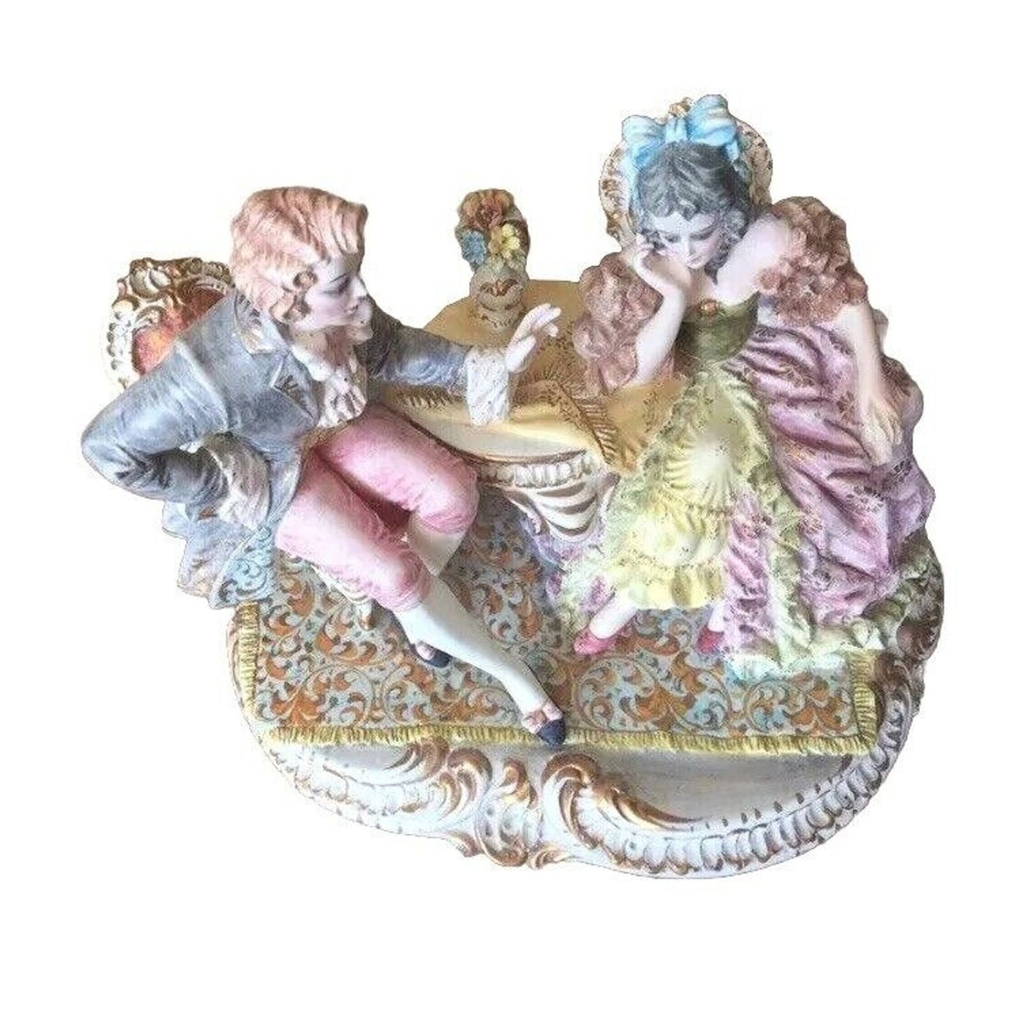 Antique Rococo Majolica Porcelain Figurine Lady And Gentleman Italy