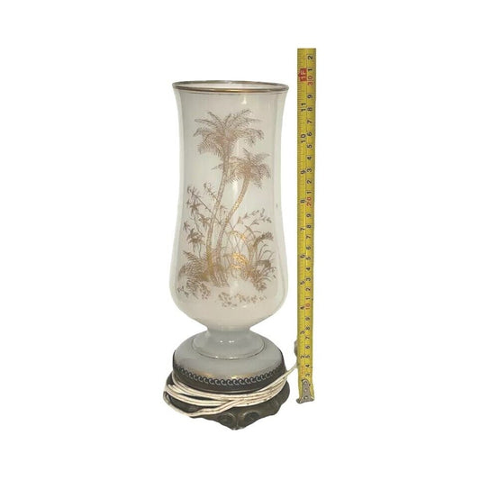 Antique Baccarat Large Gold Gilt White Opaline Glass Table Lamp c 1850