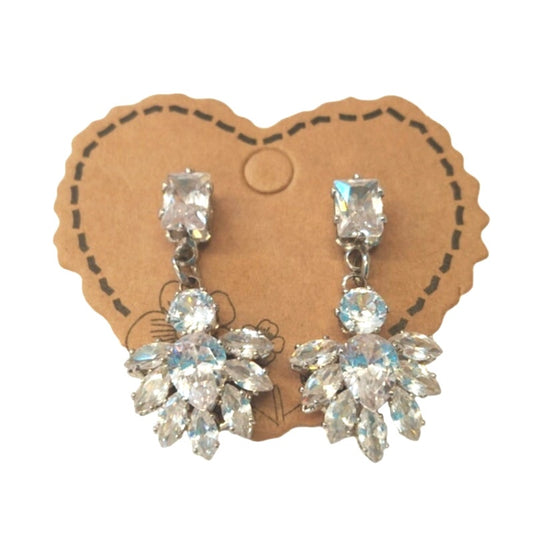 Vintage Sparkling Bridal Rhinestones Dangle Earrings Sterling Silver Plated Post