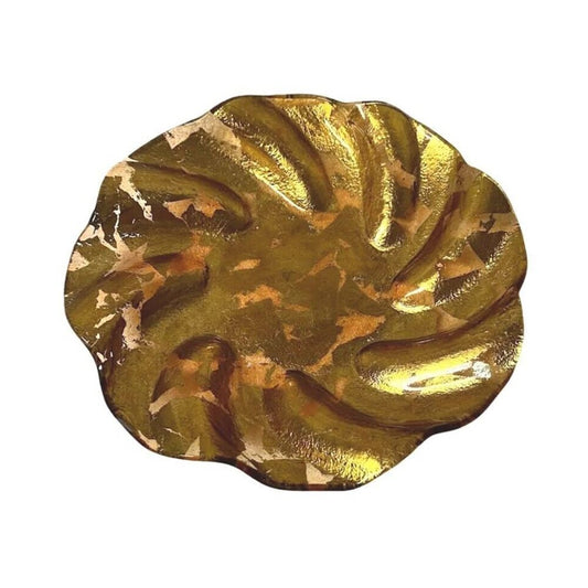 Vintage Glass Round Twisted 13" Serving Plate Gold Tone