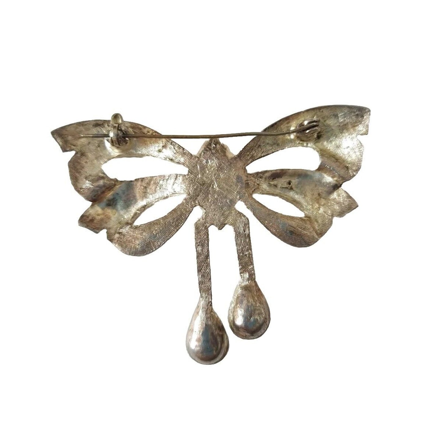 Vintage Women's Brooch Pin Rhinestones Bow Silver Plated Estate Fashion Jewelry
