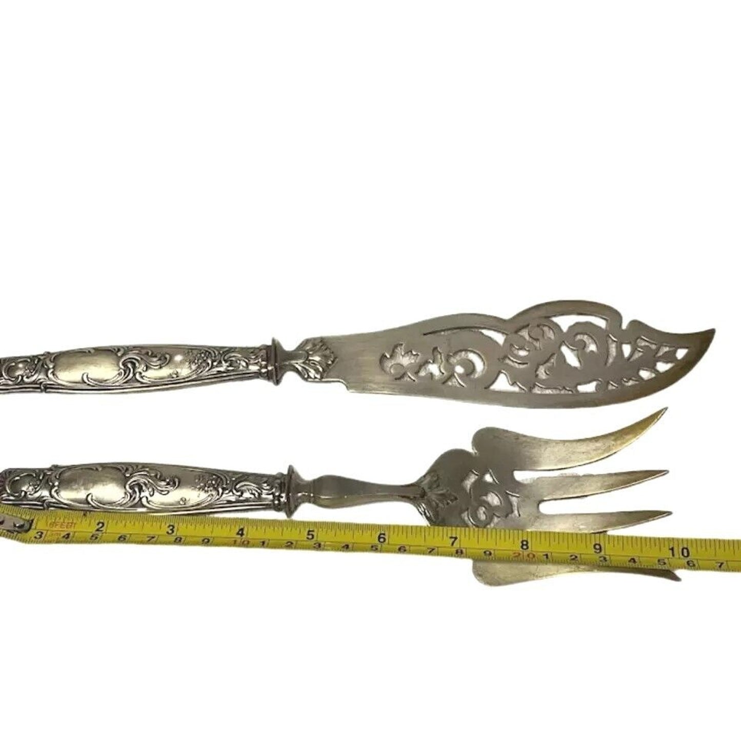 GORGEOUS Antique Sterling Silver French Victorian Serving Fork & Knife Set c1880