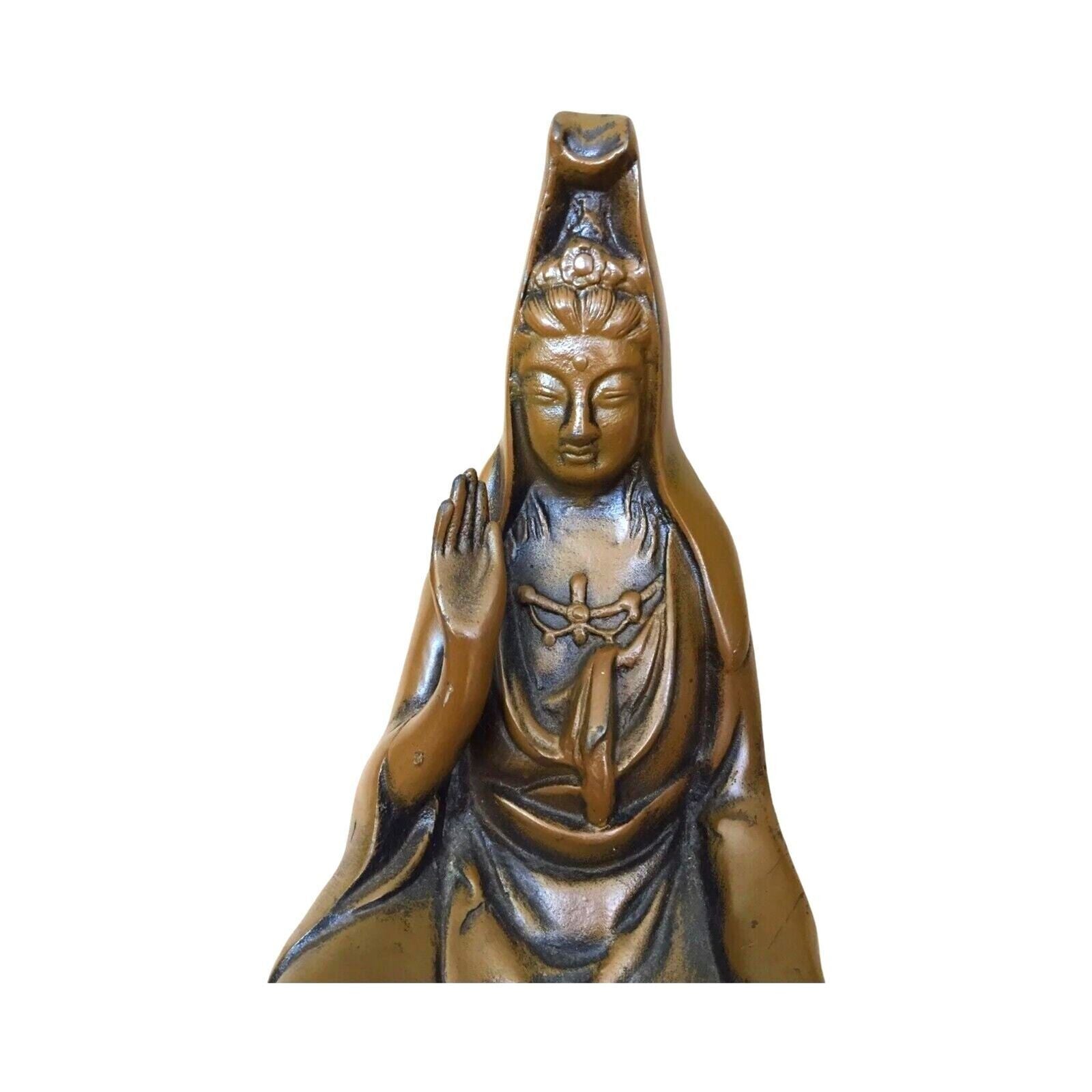 Antique Tibetan Quan Yin Female Buddha Sculpture Bodisathva Enamel On Cast Iron