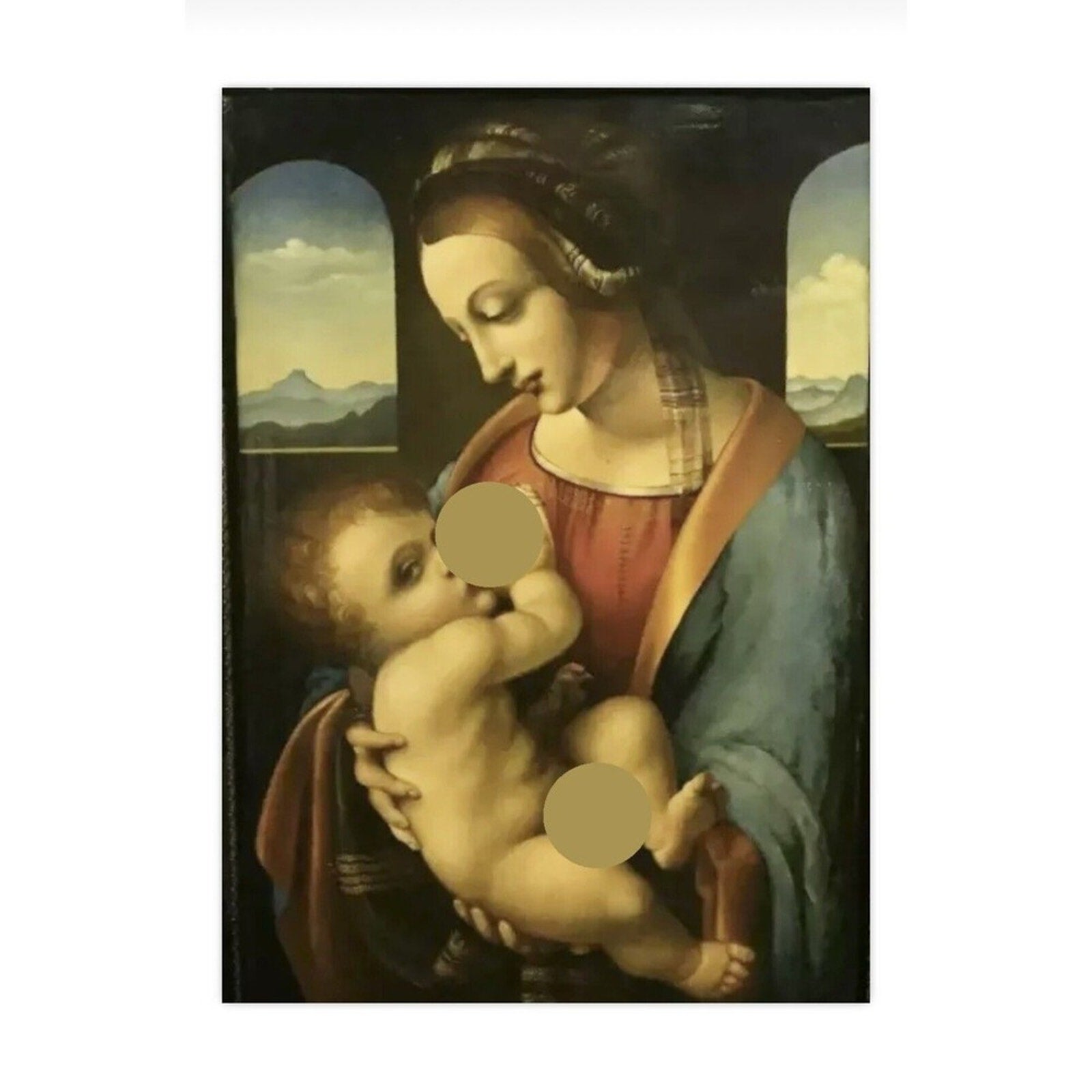 Antique Russian Art Palekh Madonna Litta Icon Lacquer Wood Inspired By Da Vinci