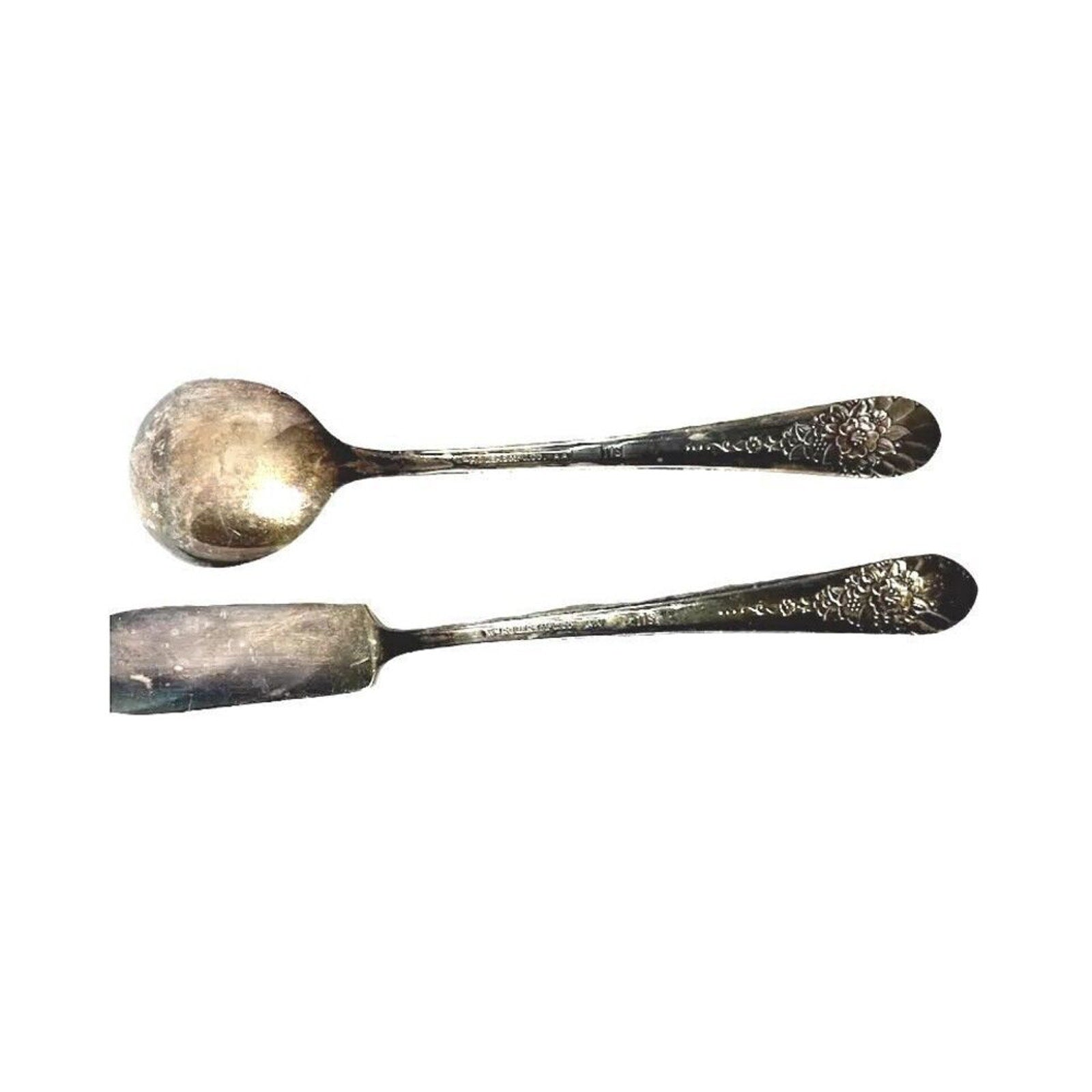 Antique Spoon & Butter Knife Spoon & Knife Set AA Silver Plated Floral Pattern