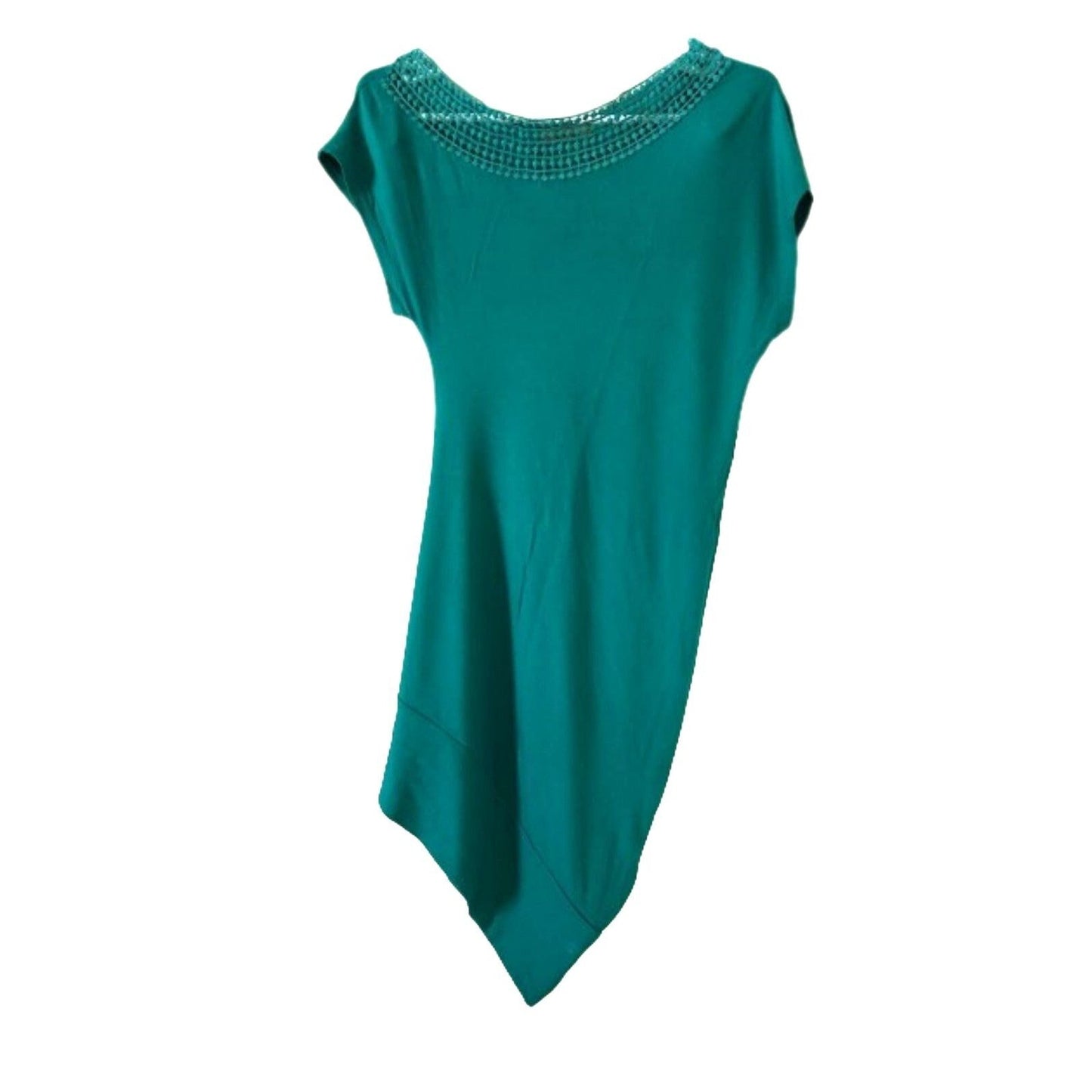 3rd Asymmetrical dark green mini dress short sleeve S