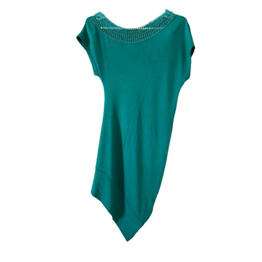 3rd Asymmetrical dark green mini dress short sleeve S