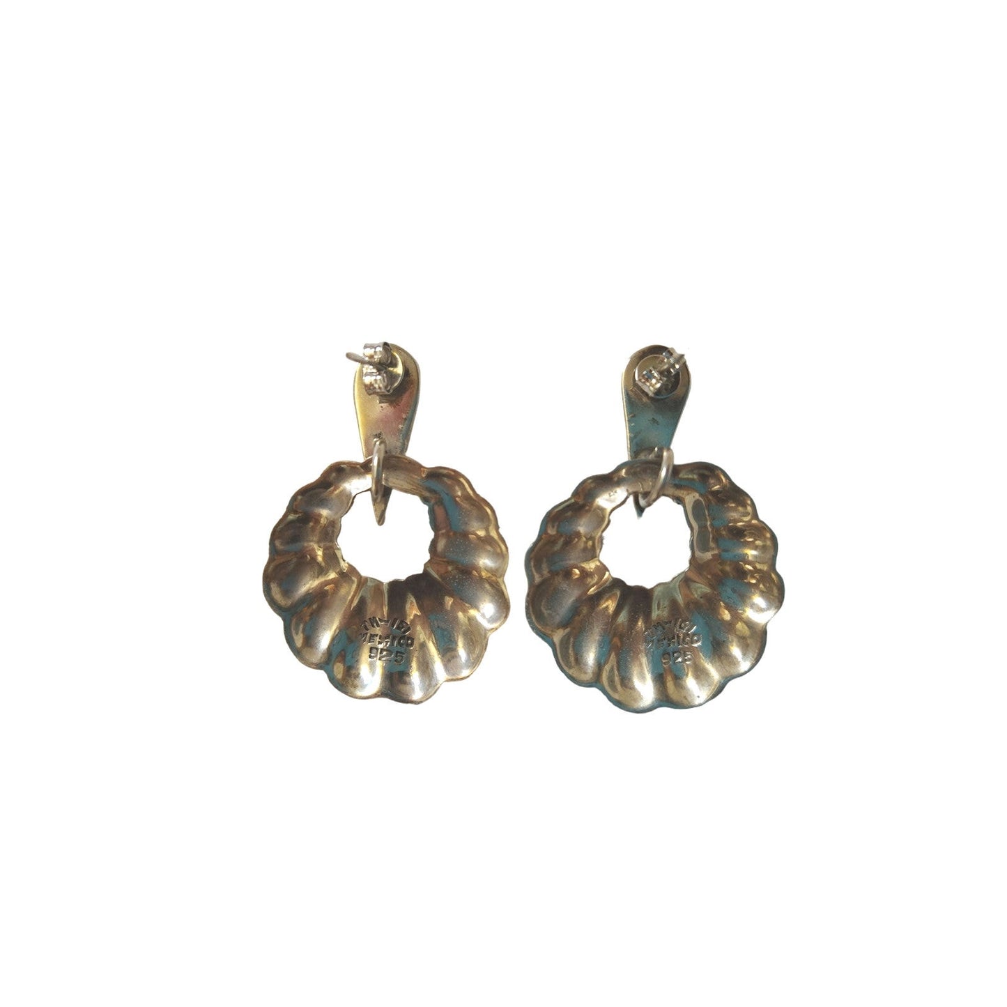 TM Mexico Signed Black Enamel Circle Earrings Solid Sterling Silver 925 Post