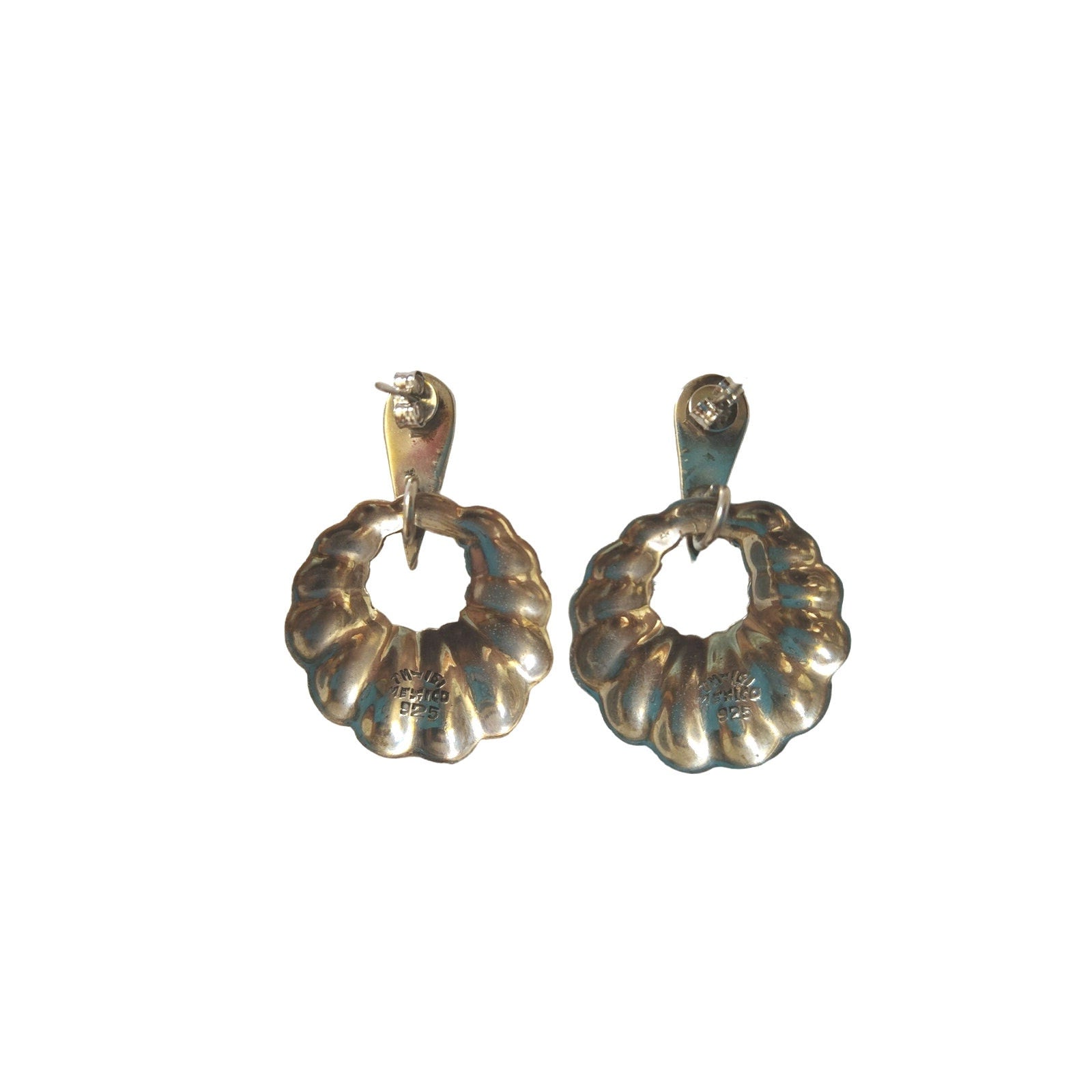 TM Mexico Signed Black Enamel Circle Earrings Solid Sterling Silver 925 Post