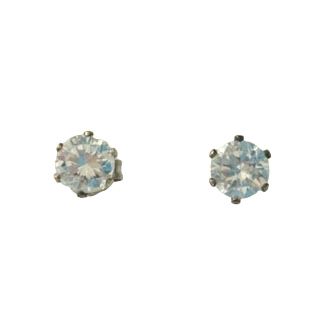 Brilliant Cut Cubic Zirconia Stud Earrings Sterling Silver 925 Post Screw Back