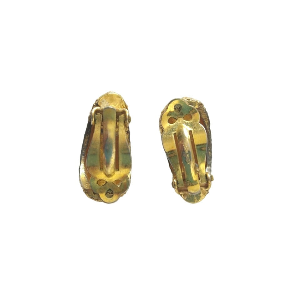 Vintage Joseph Mazer Shiny Gold Tone Nugget Textured Dome Shaped Ear Clip On