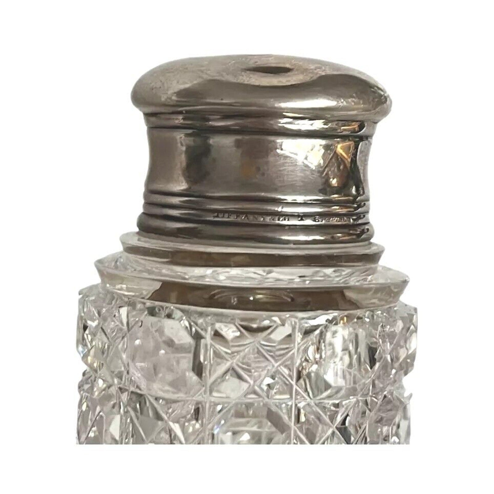 Antique Tiffany & Co Scent Perfume Bottle Sterling Silver Cap Cut Crystal