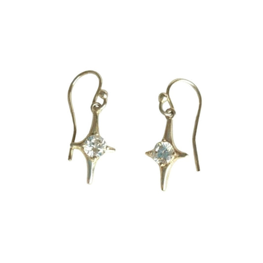 Star Crystal Dangle Earrings NVC Signed Yellow Gold On Sterling Silver 925
