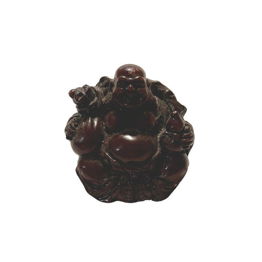 Vintage Budai Laughing Sitting Buddha Burgundy Red Resin Figurine