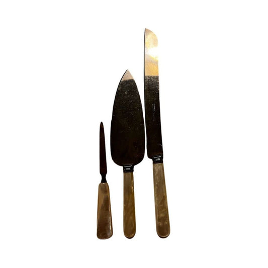 Sheffield England Set Knife Cake Serving Stainless Steel Mother Of Pearl Handle