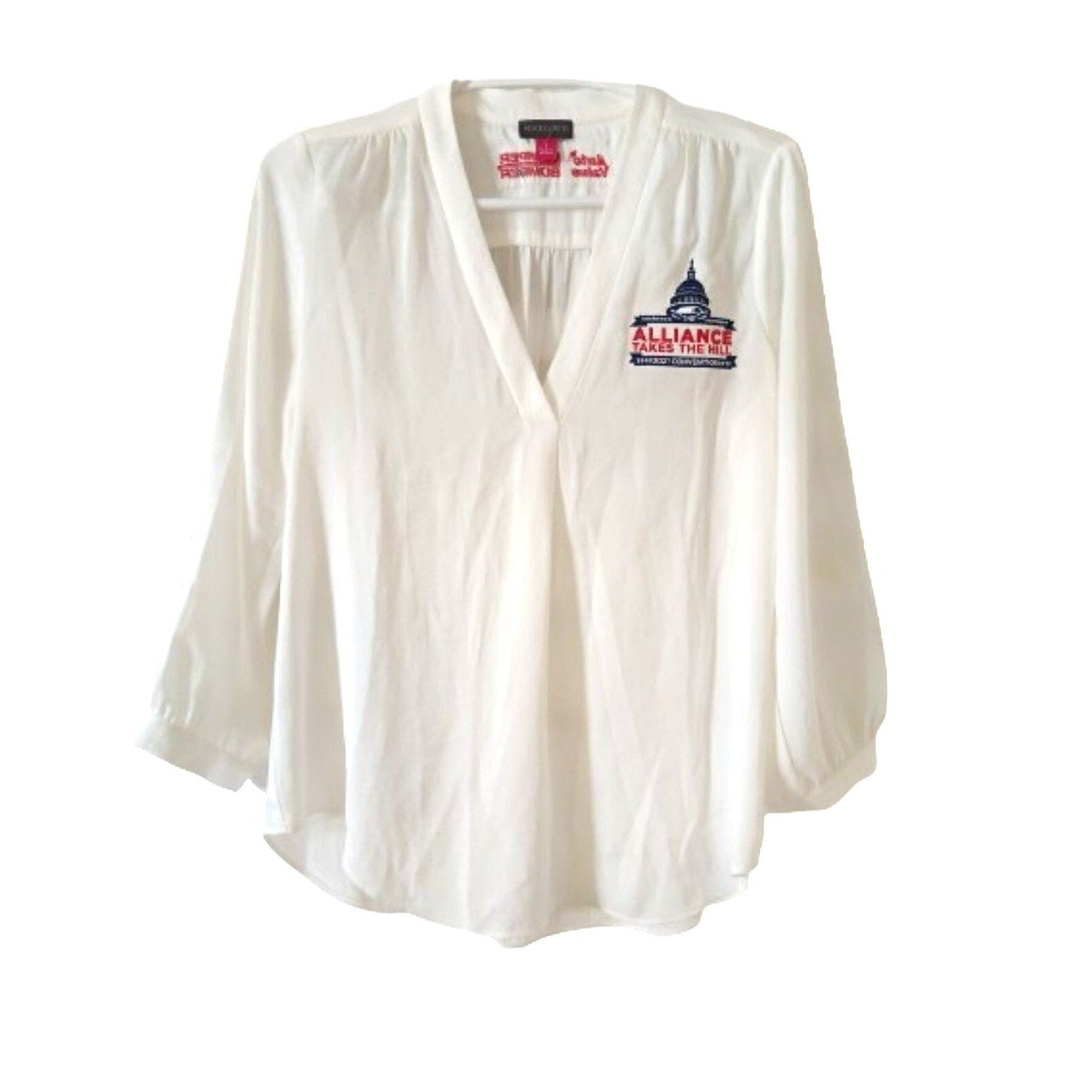 Vince Camuto long sleeve v neck white women's blouse S
