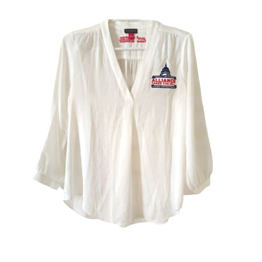 Vince Camuto long sleeve v neck white women's blouse S