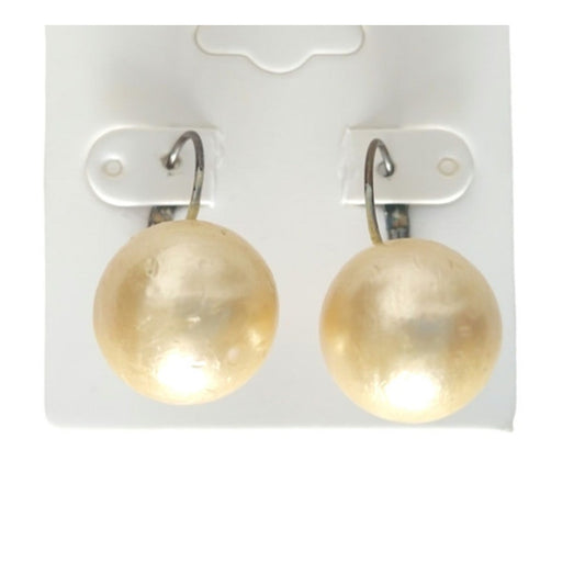 Vintage Faux Pearls Stud Earrings Silver Tone Lever Back