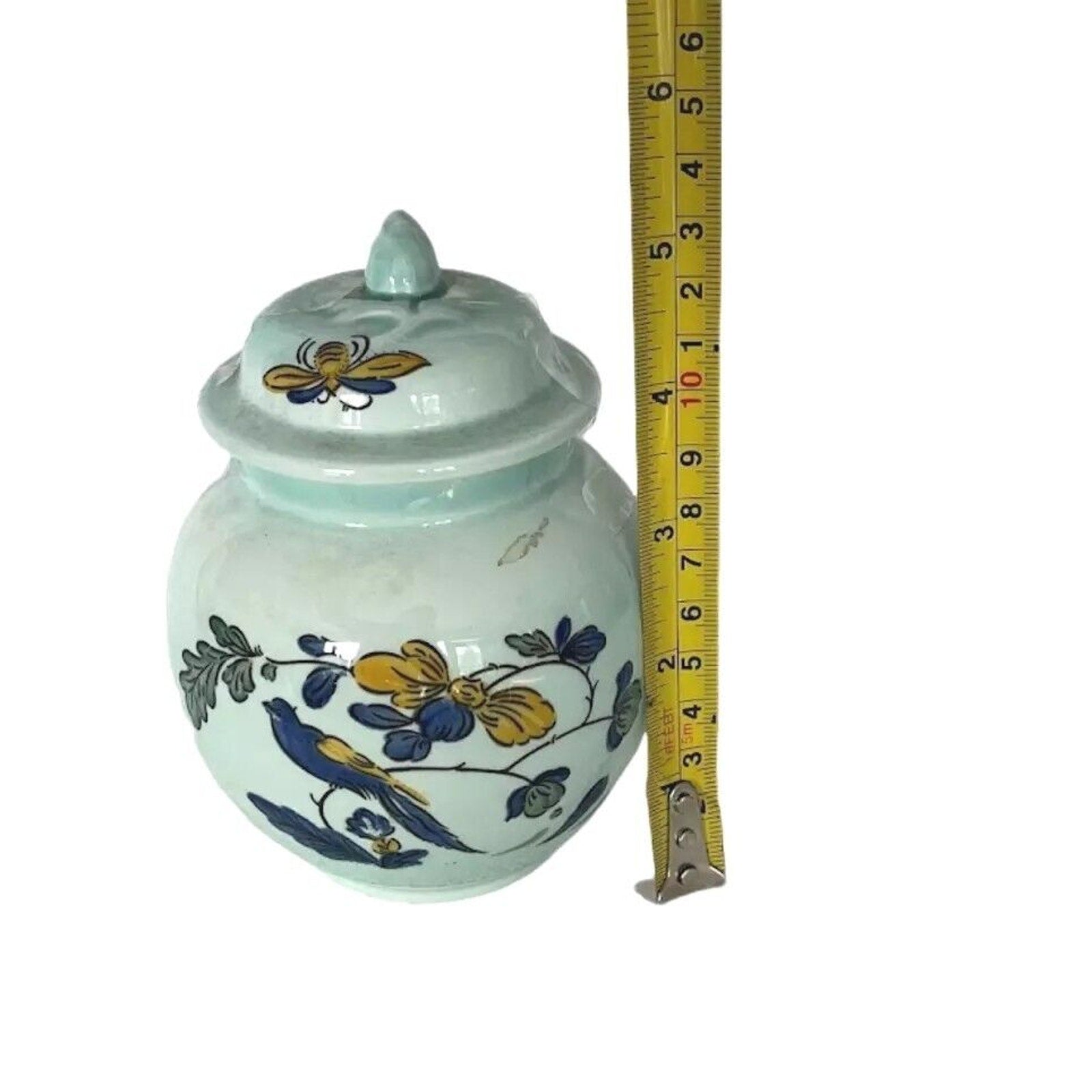 Adams Calyx Ware Sugar Bowl w/ Lid Blue Fine Porcelain Bird England 5"H 4"W