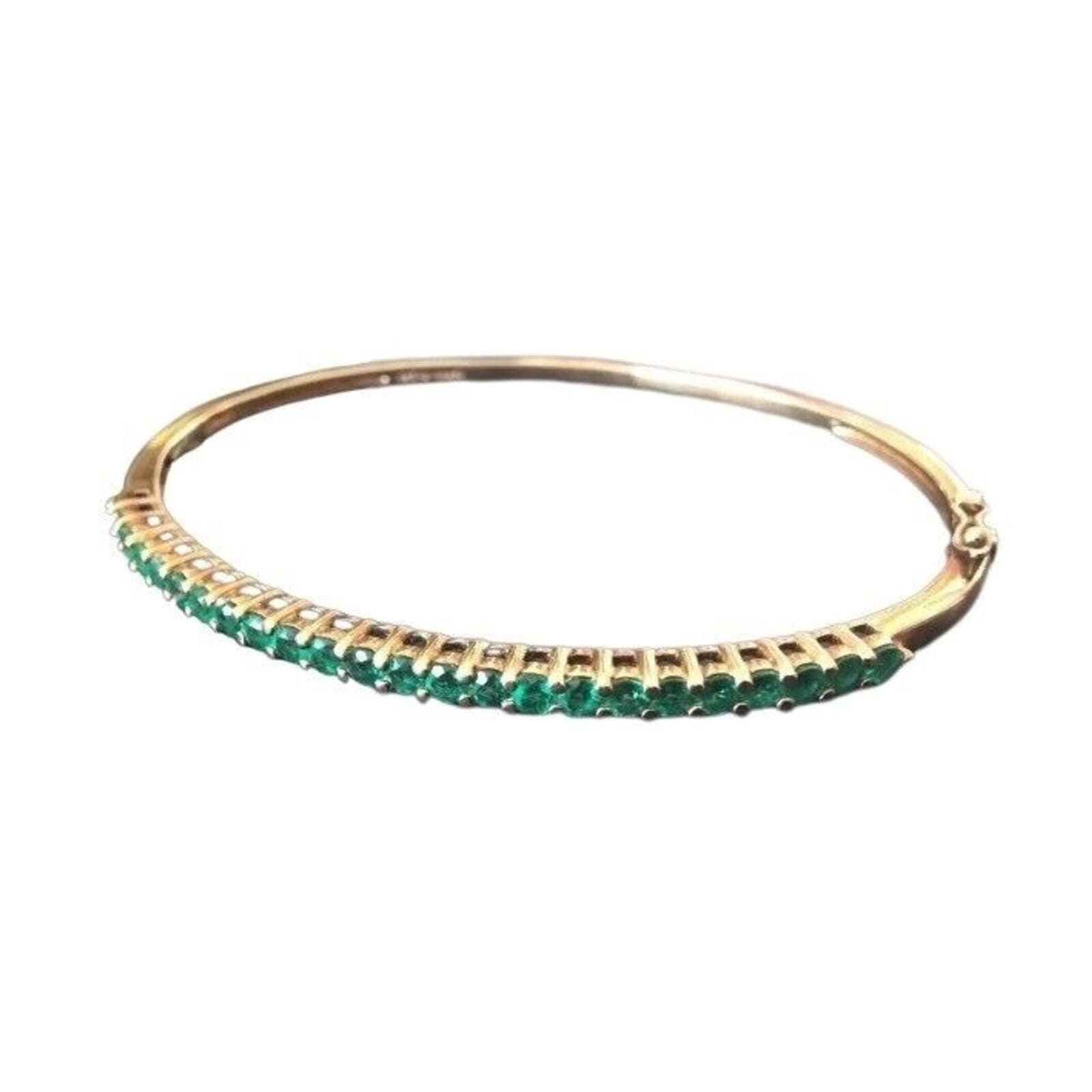 Vintage Bracelet Round Cut Emeralds Vermeil Gold Over Sterling Silver 925