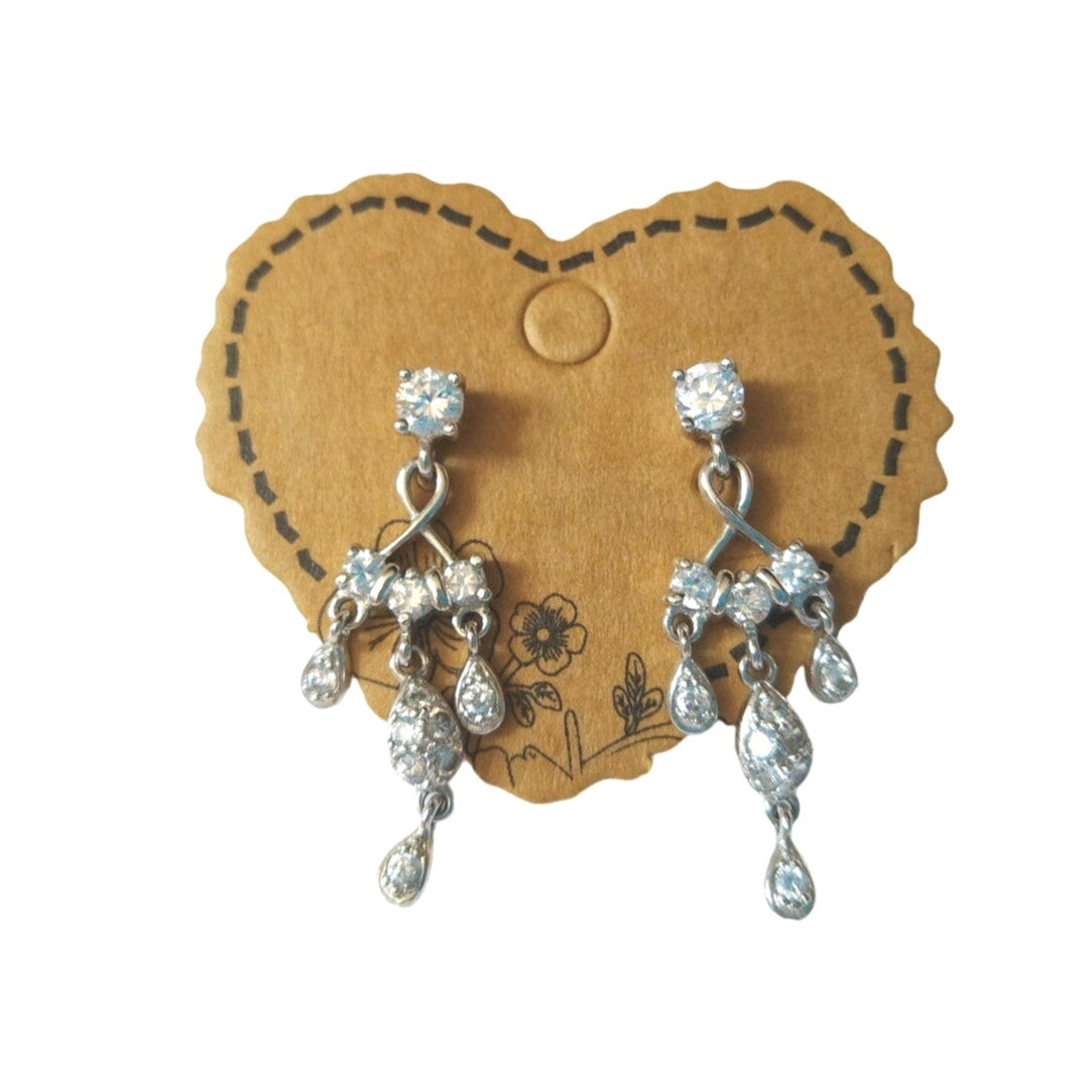 Round Cut Cubic Zirconia Chandelier Dangle Earrings Sterling Silver 925 Post